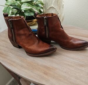 Frye Brown Leather Ankle Boots with Side Zip